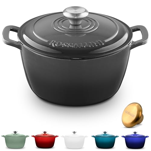 Signature Enameled Cast Iron Dutch Oven, Non-Stick Serving Pot with Tight Fitting Lid for Perfect Roasting, Baking, Sauteing