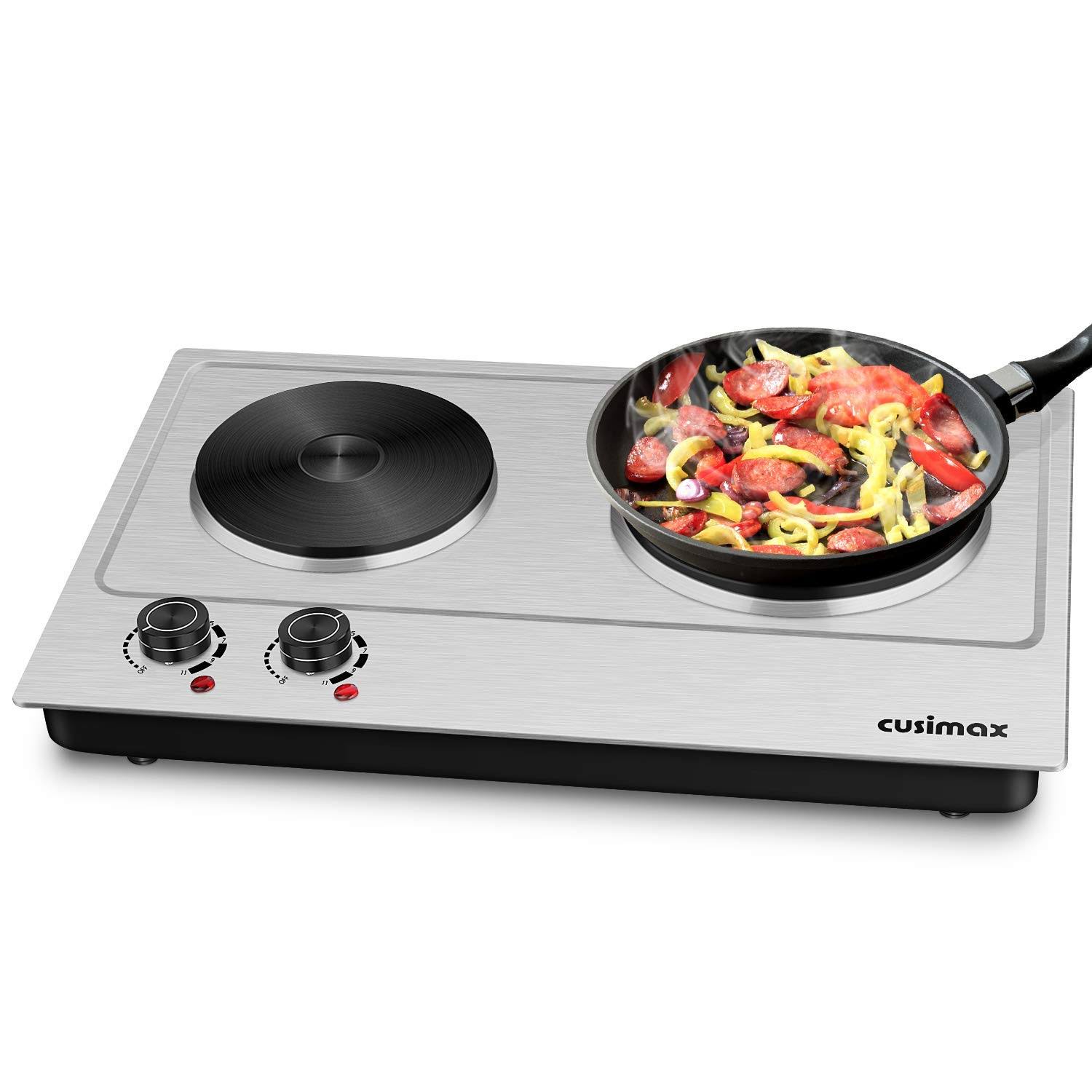 Cusimax Hot Plate , 1800W Electric Double Burner Countertop Cast Iron HEATING Plate