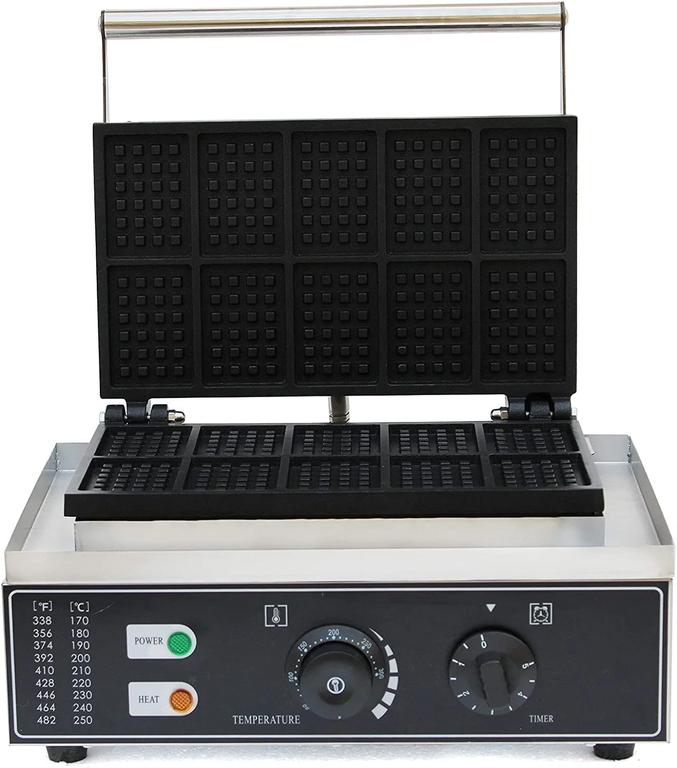 Miumaeov 110V Commercial Waffle Maker Machine Adjustable Stainless Steel Nonstick 10PCS Waffle Maker for Bread Shop