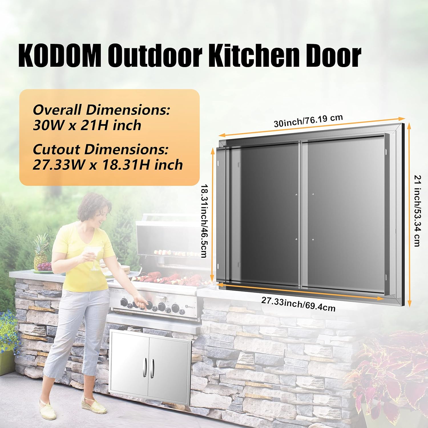 KODOM Outdoor Kitchen Doors 31W x 24H BBQ Double Access Door