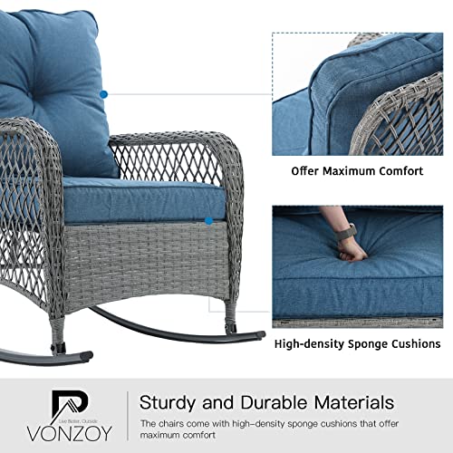 Patio Furniture Set 3 Pieces, Wicker Rocking Bistro Set with Thick Cushions, Outdoor Rocker Chairs and Coffee Table for Porch