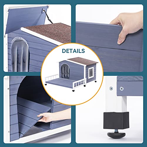 Outdoor Wooden Dog House,Waterproof Kennel with Deck and Sloped Roof,High Stability Pet Dog Cage for Small/Medium Puppy
