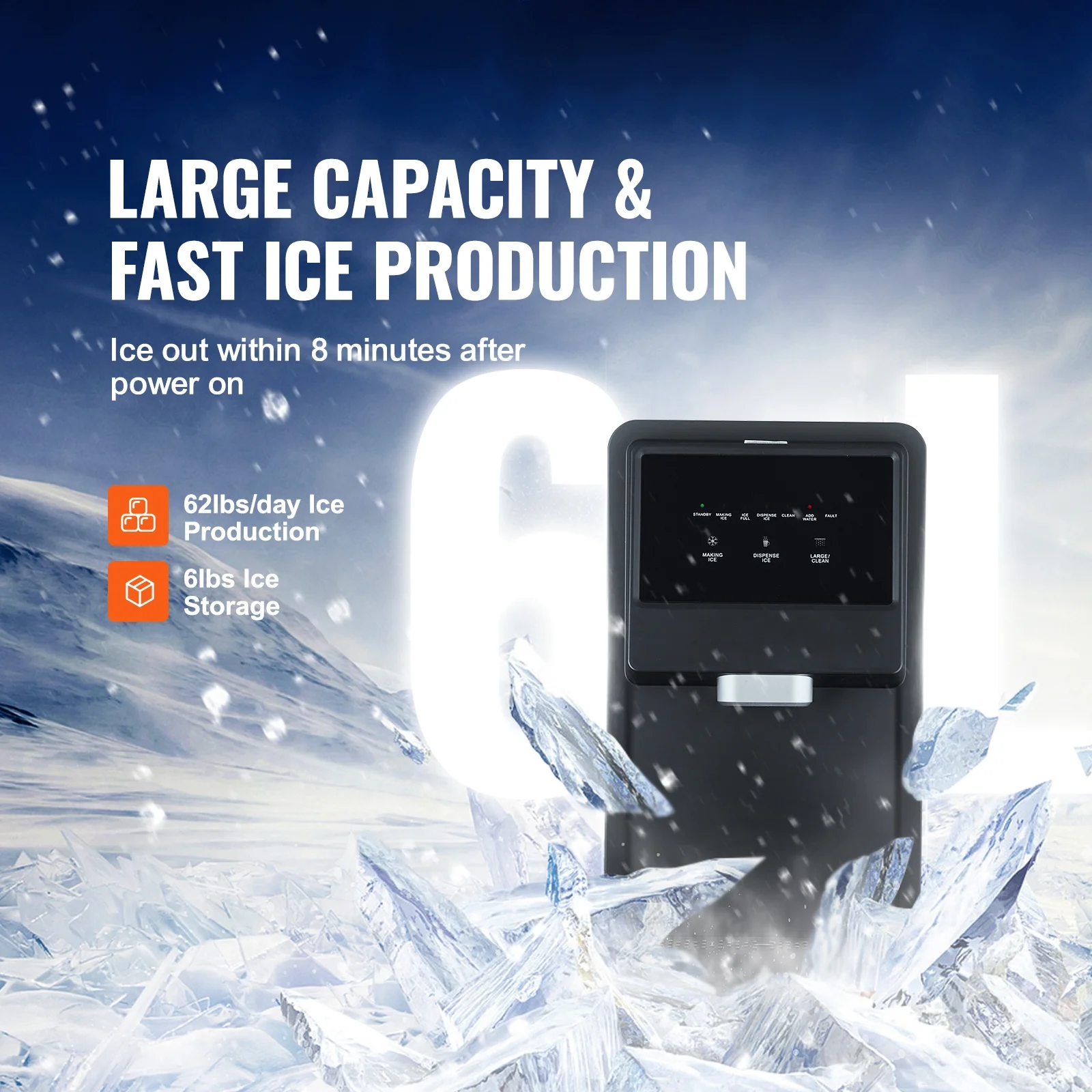 SKYSHALO Portable Countertop Ice Maker 62lbs/24H Self-Cleaning