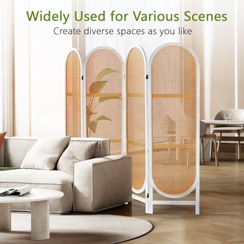 6 Panels Room Dividers and Folding Privacy Screens, Hand-Woven Rattan Room Divider Wall