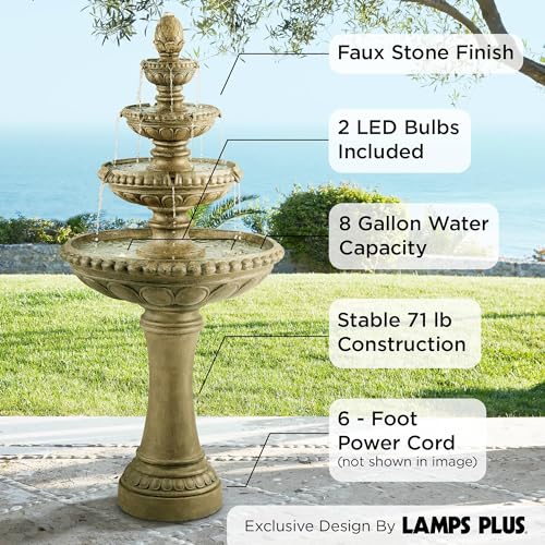 Sag Harbor 66" High Stone 4-Tier LED Outdoor Floor Fountain