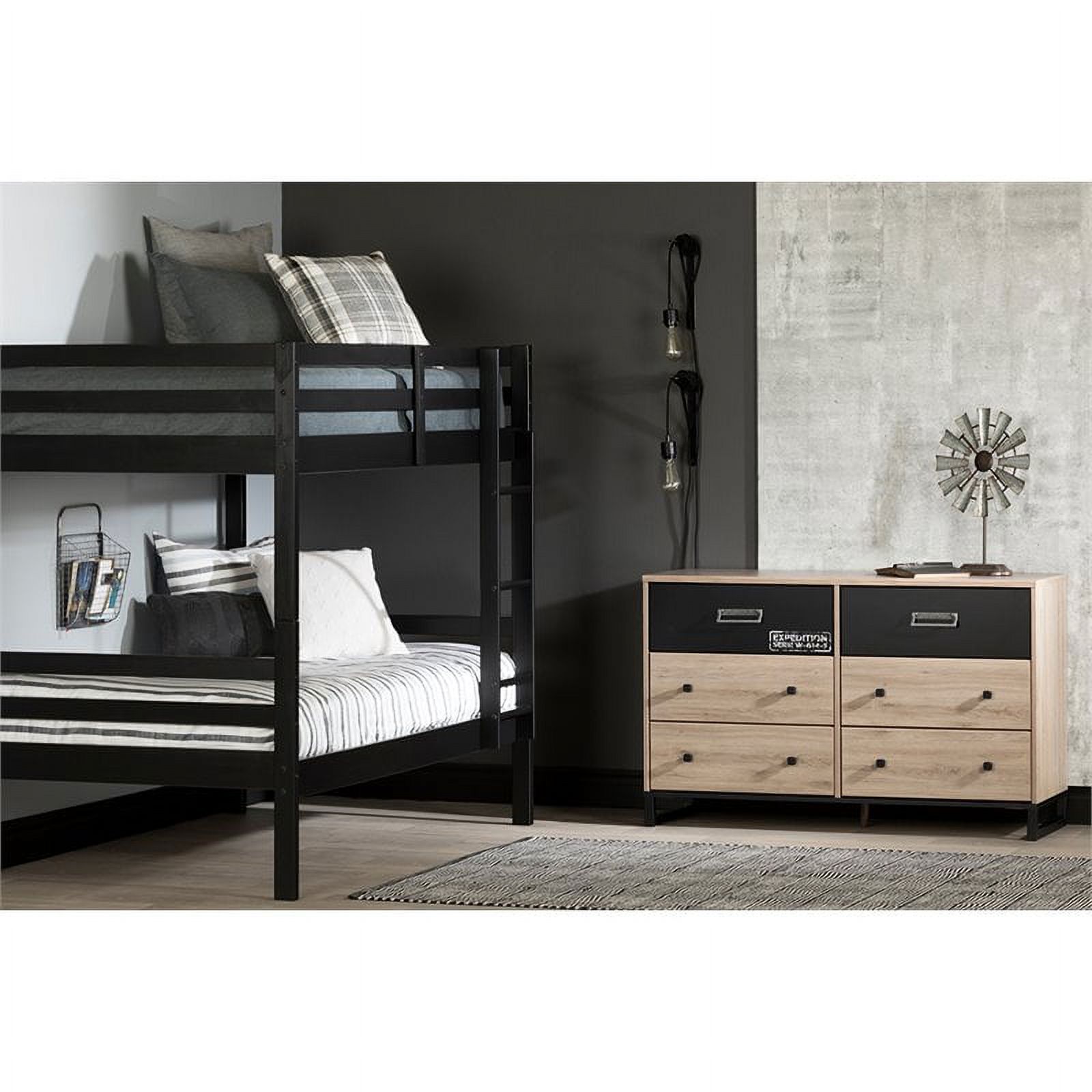 Pemberly Row Industrial Twin Over Twin Bunk Bed in Matte Black