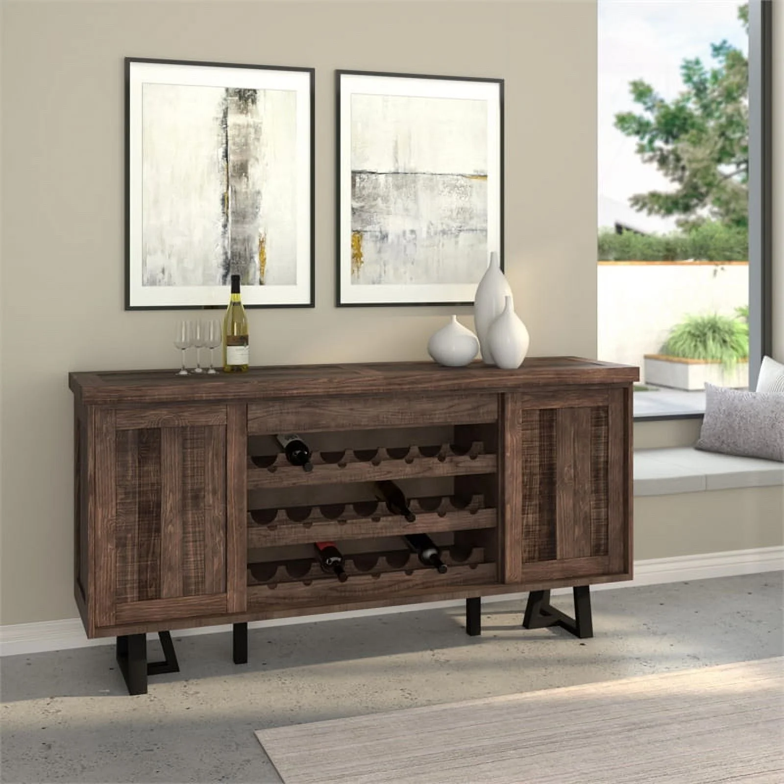 Home Square 4 Piece Set with Dining Table Dining Side Chairs & Dining Sideboard