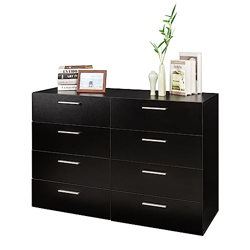 Goujxcy 8 Drawer Double Dresser for Bedroom, Modern Black 8 Drawers Chest Dresser with Metal Handle