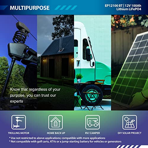 ExpertPower 12V 100Ah Lithium LiFePO4 Deep Cycle Rechargeable Battery | Bluetooth | 2500-7000 Life Cycles & 10-Year Lifetime | Built-in BMS | RV, Van