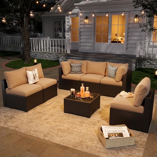 Aoxun 7 Piece Patio Furniture Set Wicker Rattan Patio Sectional Sofa Set Outdoor Seating Furniture with Thickened Cushion, Grey