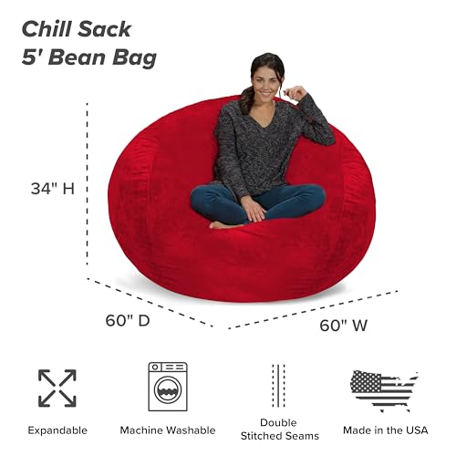 Chill Sack Bean Bag Chair - 5' Giant Memory Foam Lounge Chair with Soft Microfiber Cover – Cozy Furniture for Living Room, Dorm