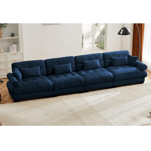 130" Modular Sectional Sofa,Velvet Upholstered Couches for Living Room,3 Seater Green Sofa Couch with Movable Ottoman