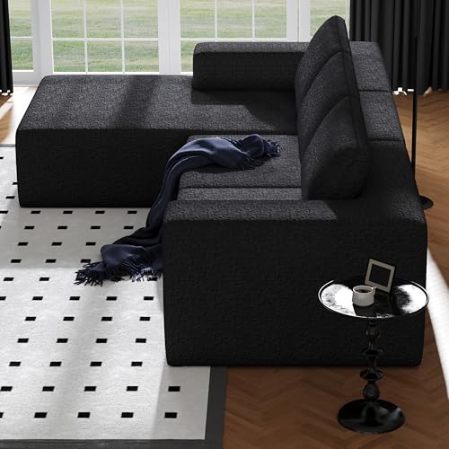 108" Cloud Modular Sectional Couch with L-Shape Chaise, Modern Sectional Sofa with Deep Seat Couch, Ultra Soft Knit Fabric Couches for Living Room