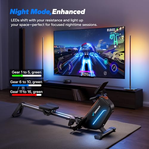 MERACH Rowing Machines for Home, Powerful Electromagnetic Row Machine with 51.2" Extended Rail, 16-Level Handle Resistance Adjustment Rower