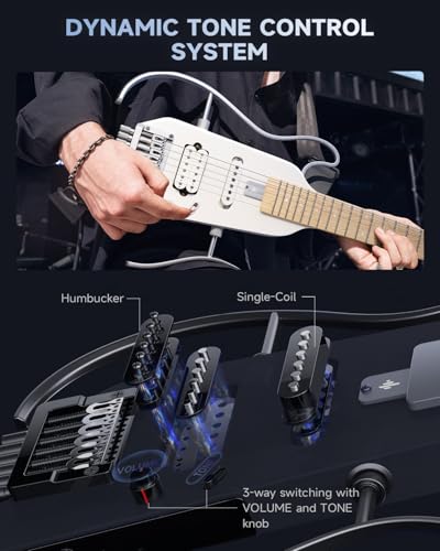 Donner HUSH-X Electric Guitar Kit - Featherlight Travel Guitar with Easy Assemble Stands, Great for Travel and Practice, Mahogany Solid Body, Gig Bag