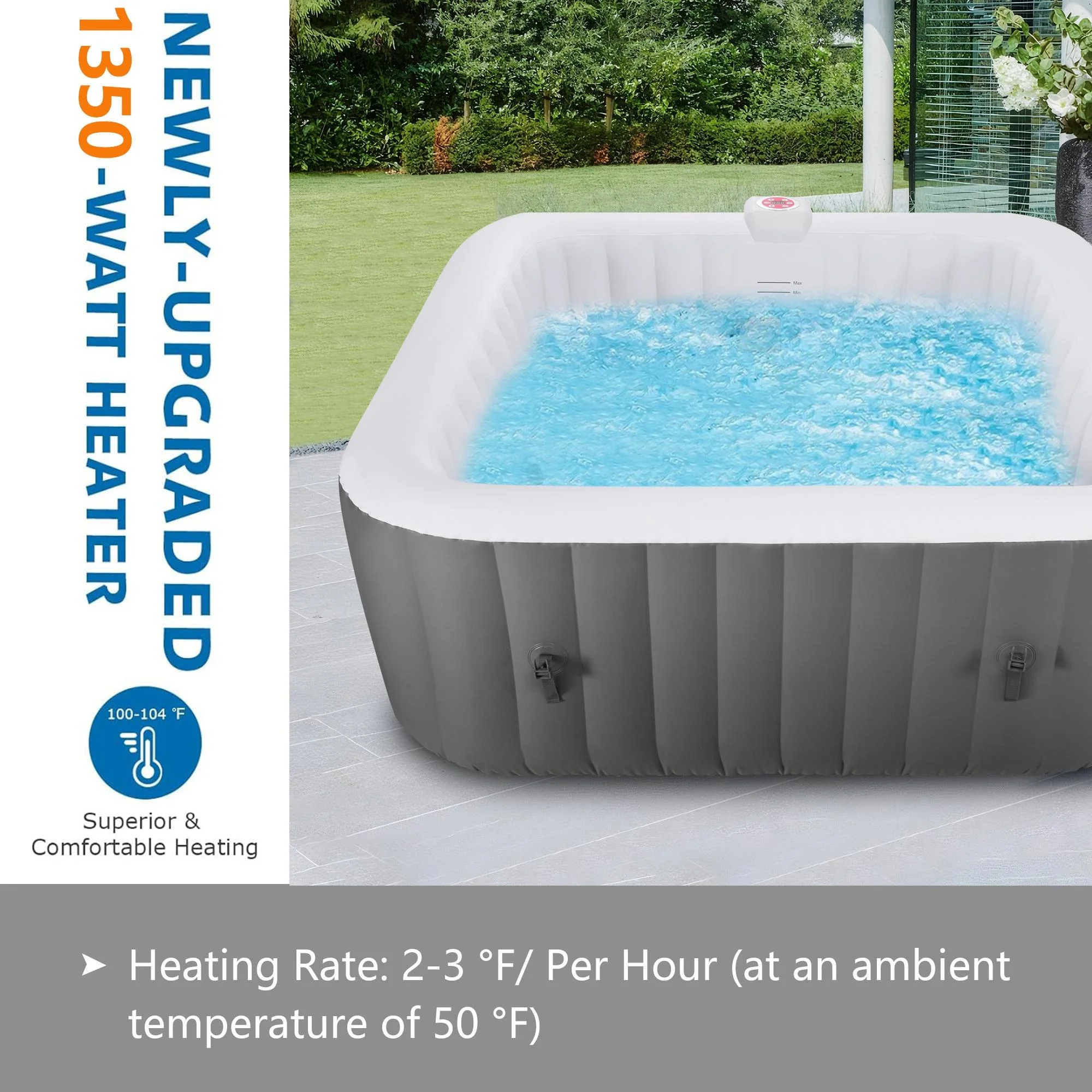 73 Inch 4-6 Person Inflatable Hot Tub Spa with Control Panel, Outdoor Portable Hottub with 130 Jets, Insulated Tub Cover and Floor Protector, Gray