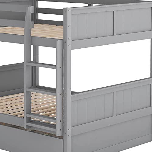 SOFTSEA Twin Over Full Bunk Bed with Slide, Solid Wood Bunk Beds with Stairs for Kids
