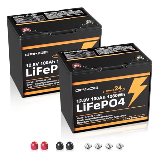 2-Pack 12V 100Ah LiFePO4 Automotive Batteries, 15000+ Deep Cycles, 100A BMS Each, Group 24 Car Battery Replacements for RV, Trailer, UTV, Off-Grid