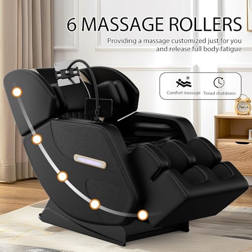 Massage Chair Full Body, 6 Fixed Massage Rollers, Zero Gravity Massage Chair Recliner with Air Pressure, Lumbar and Leg Heating, Foot Roller