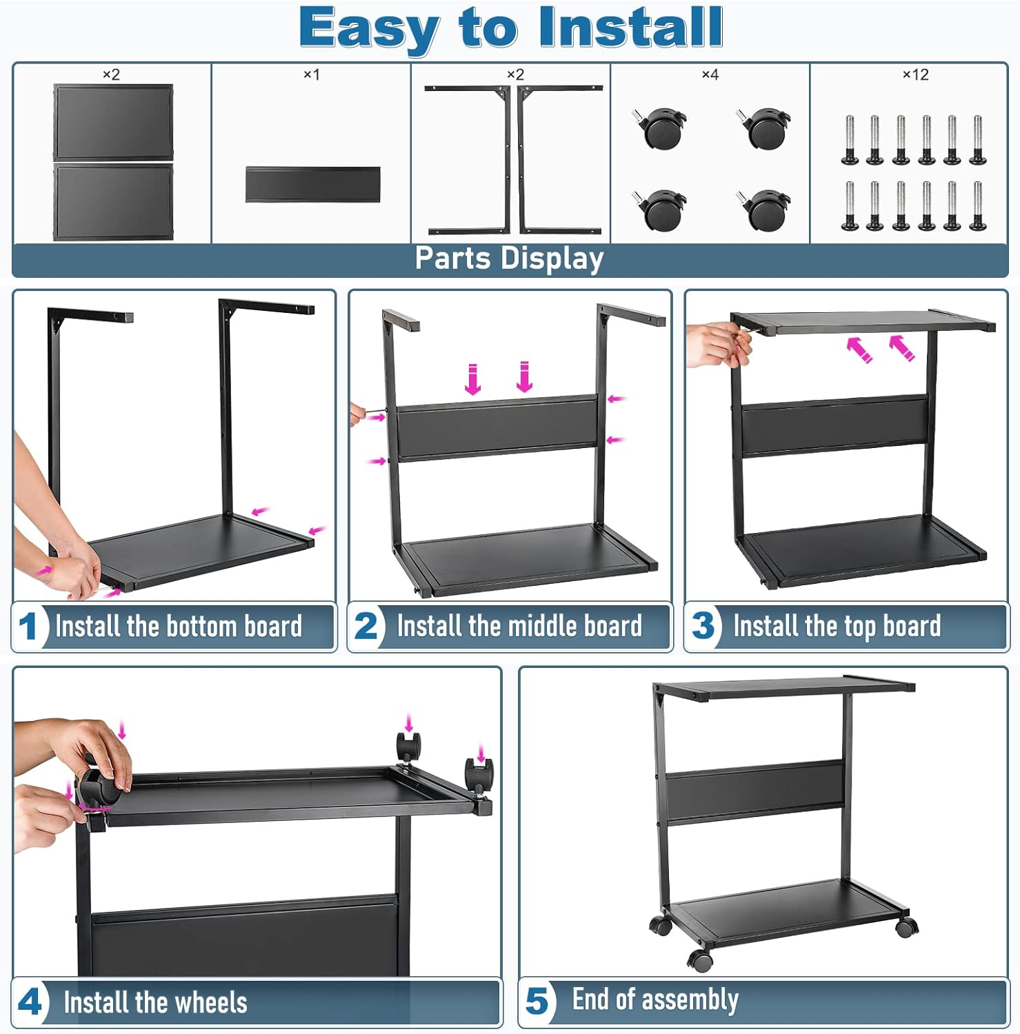 Bfttlity Computer Tower Stand, Iron PC Stand 2-Tier CPU Stand with Locking Caster Wheels Suitable for Most PC