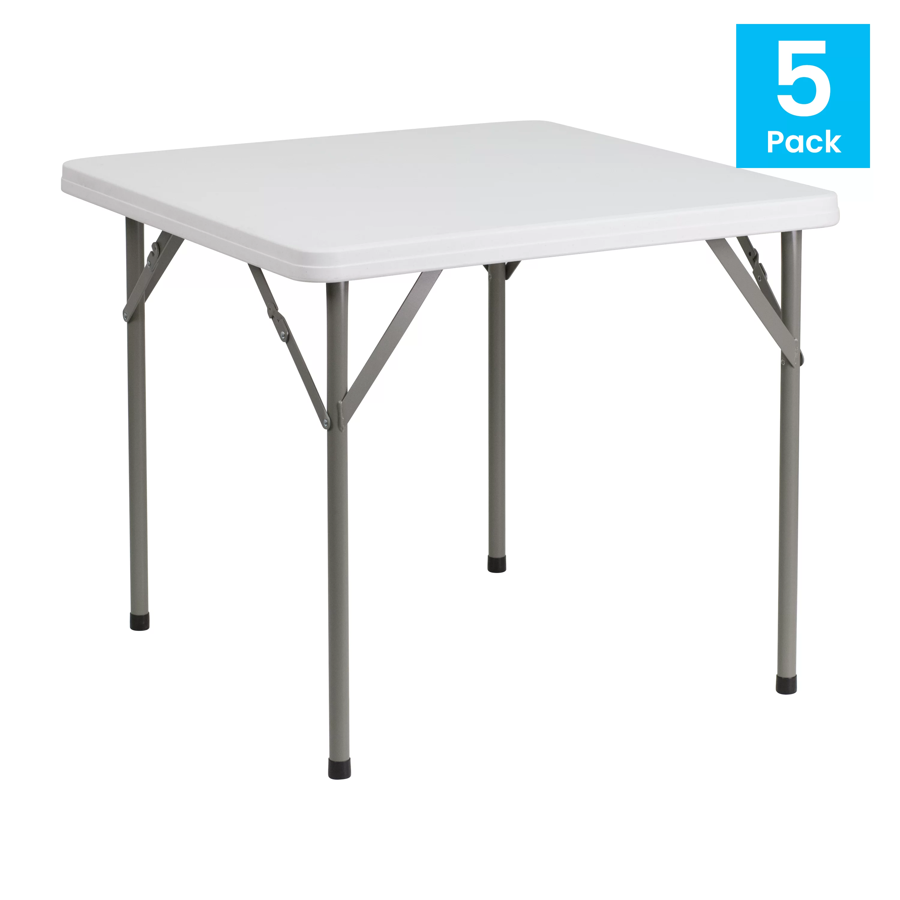 Flash Furniture Elon 2.85-Foot Square Granite White Plastic Folding Table - Set of 5