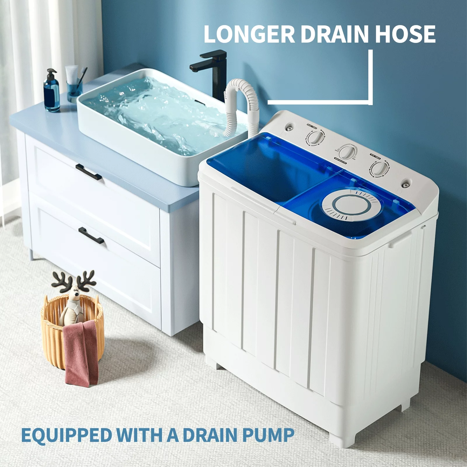 Auertech Portable Washing Machine 28lbs Mini Twin Tub Semi-Automatic Washer Spinner Combo with Drain Pump