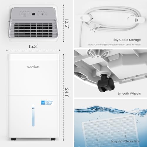 Waykar 80 Pint Energy Star Dehumidifier for Home, Basement, Large Rooms up to 5,000 Sq. Ft. - Auto Defrost, Ultra Quiet(40 dB), Auto Comfort Mode