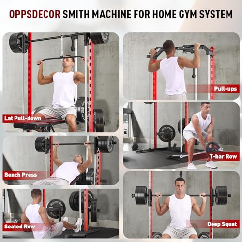 OPPSDECOR Power Cage Power Rack with LAT Pull Down Pulley System& Cable Row, Weight Cage with More Training Attachments