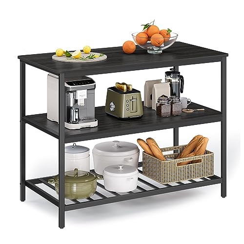 VASAGLE Kitchen Island with 3 Shelves, 47.2 Inches Width Kitchen Shelf with Large Worktop, Stable Steel Structure, Industrial, Easy to Assemble