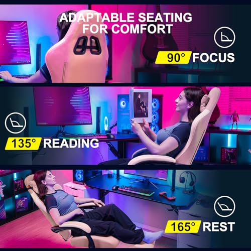 GTPLAYER Gaming Chair, Computer Office Chair with Pocket Spring Cushion, Linkage Armrests and Footrest