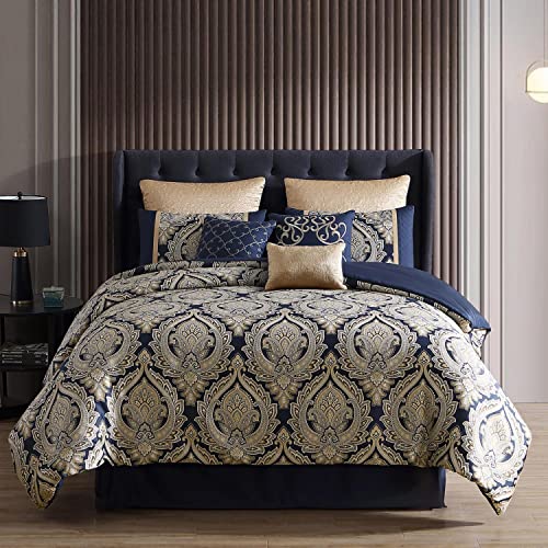Riverbrook Home 100% Polyester Comforter Set, Queen, Hillcrest - Ivory/Gold, 9 Piece Set
