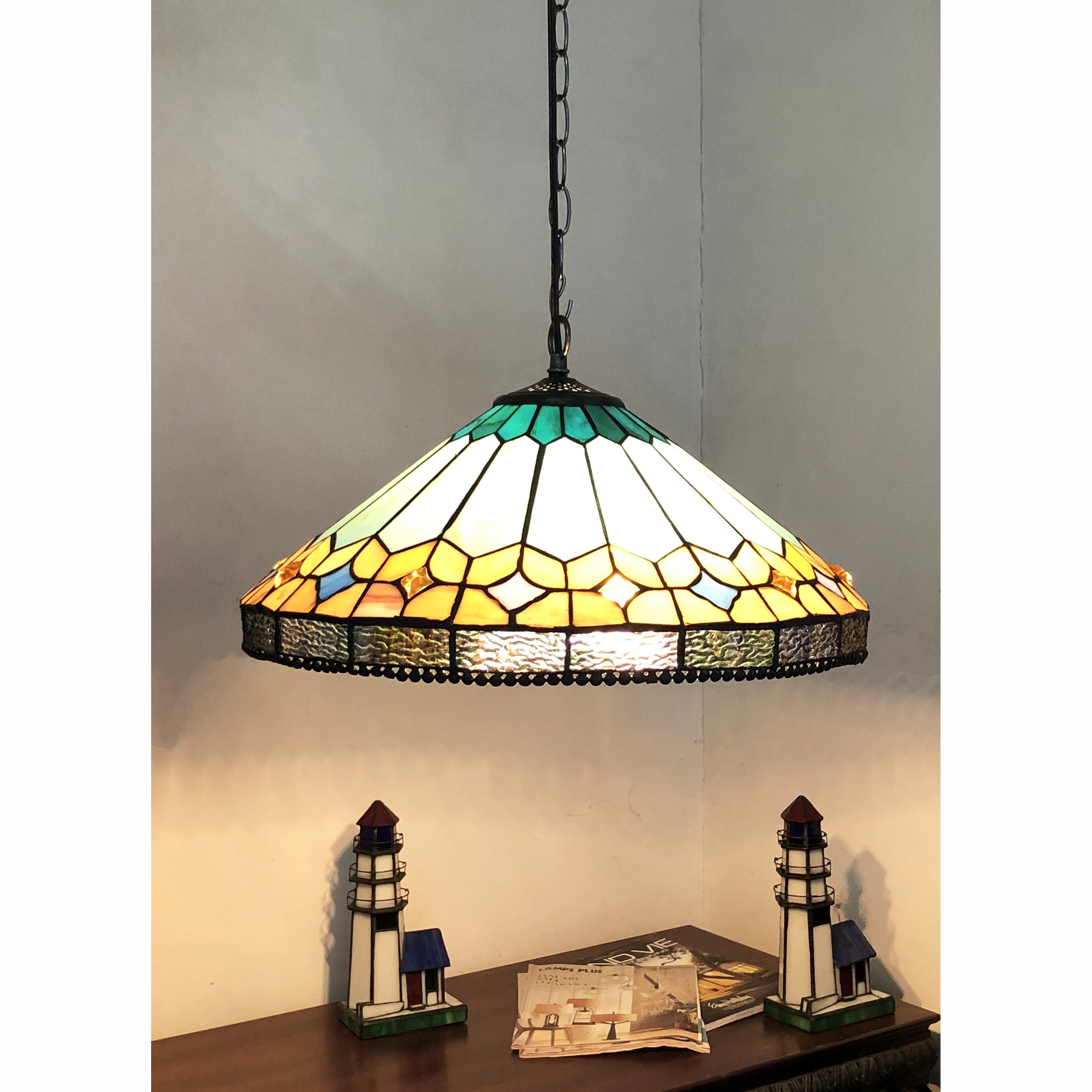 RADIANCE Goods Tiffany-Style Mission Stained Glass Ceiling Pendant 18" Height