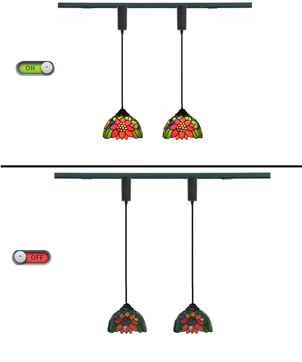 Kiven H Track Pendant Lightning,Adjustable Cord Length,Tiffany Style H Track Lighting Pendant Lights, 3 Lights