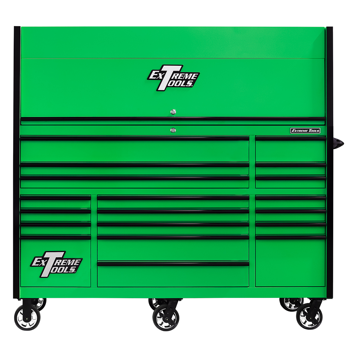 used toolboxExtreme Tools 72in. x 30in. 19 Drawers Triple Bank Roller Cabinet and Power Workstation Hutch Combo