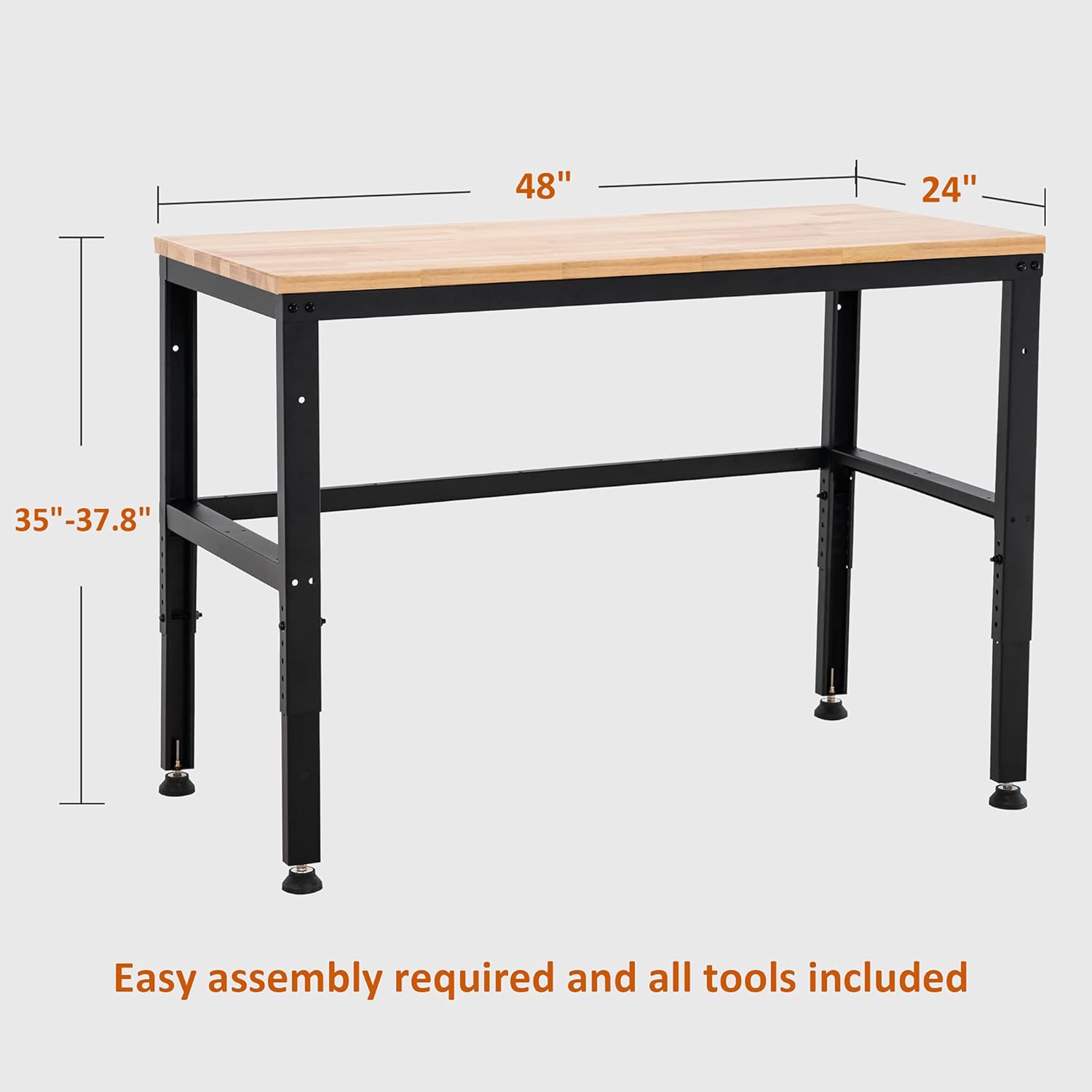Mcombo Garage Workbench with Solid Acacia Wood Tabletop, Overall Steel Frame Worktable for Garage, Workstation for Workshop and Home Improvement WD48