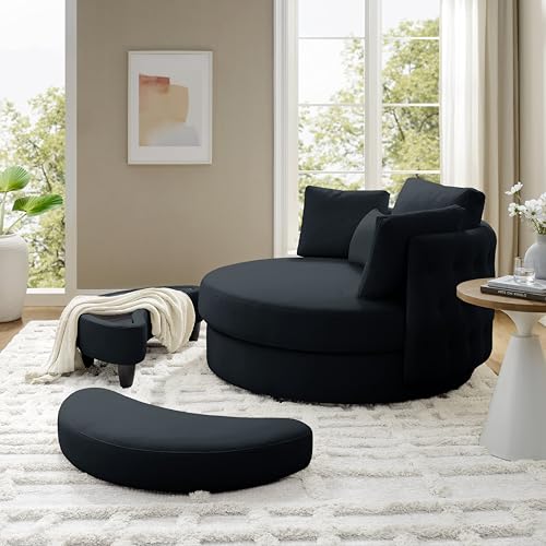 51.5-Inch Oversized Swivel Accent Barrel Chair with Storage Ottoman ,Button Decor and 4 Pillows