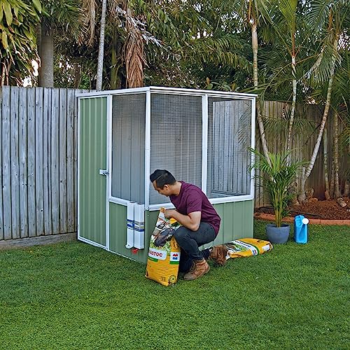 Absco Poultry Paradise: Large Chicken Coop & Chicken Run, 5'x5' Pale Eucalypt Green with Mesh Panels, Side Access Door, Aviary