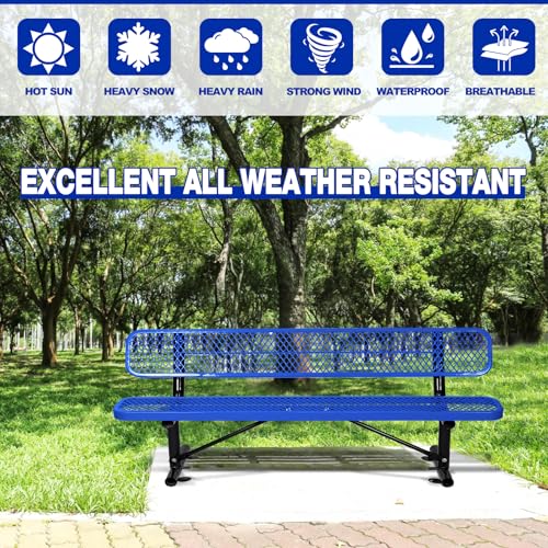 8FT Heavy Duty Park Bench with Back Portable Frame, Outdoor Metal Park Bench with Backrest, Steel Mesh Outdoor Bench for Garden, Lawn, Patio, Porch