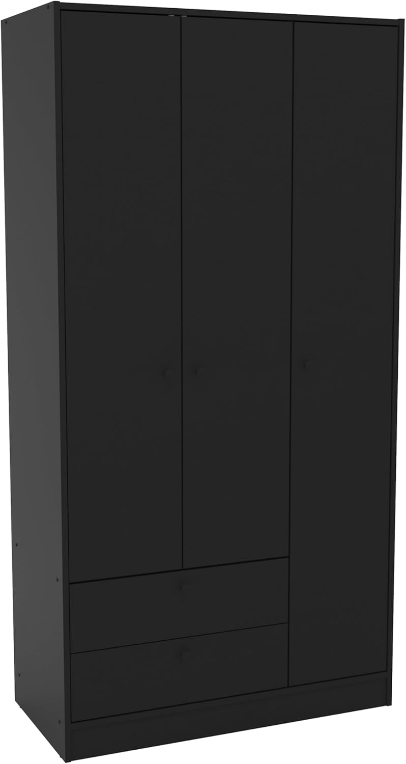 Denmark Engineered Wood 3-Door and 2-Drawer Wardrobe in Black
