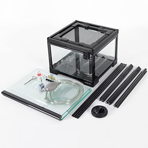 REPTIZOO 15 Gallon Full Glass Reptile Terrarium 12" x 12" x 24" Knock-Down Glass Tank and Siphon Gravel Cleaner Set