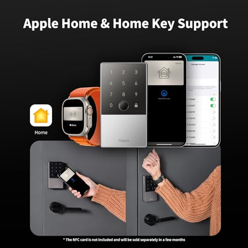 Aqara Smart Lock U100, Fingerprint Keyless Entry Door Lock with Apple Home Key, Touchscreen Keypad, Bluetooth Electronic Deadbolt, IP65 Weatherproof