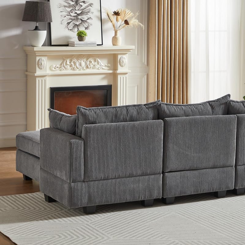 U Shaped Modular Sectional Sofa Couch, Corner Sofa with 4pcs Waist Pillows, Chaise Lounge, Terrycloth Fabric Sofa