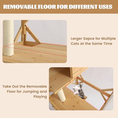MAGIC UNION 71" Catio Outdoor Cat Enclosure Window Access, 4 Tiers Cats Playpen Catio with Wheels, Resting Box & Waterproof Roof