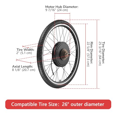 AW Electric Bike Conversion Kit 48V 1000W 26" Front/Rear Wheel Powerful Motor E-Bike Conversion Kit Dual Mode Controller W/LCD Display Twist Throttle