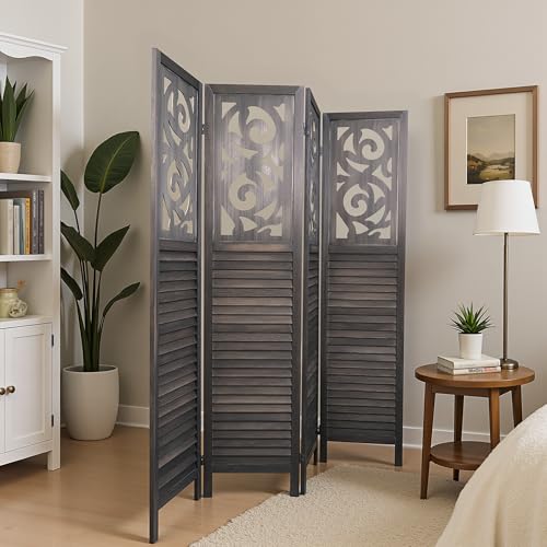 Osparple Room Divider with Shelves 6 Panel Wooden Folding Room Dividers Privacy Screen Wall Divider for Room Separation for Office and Apartment