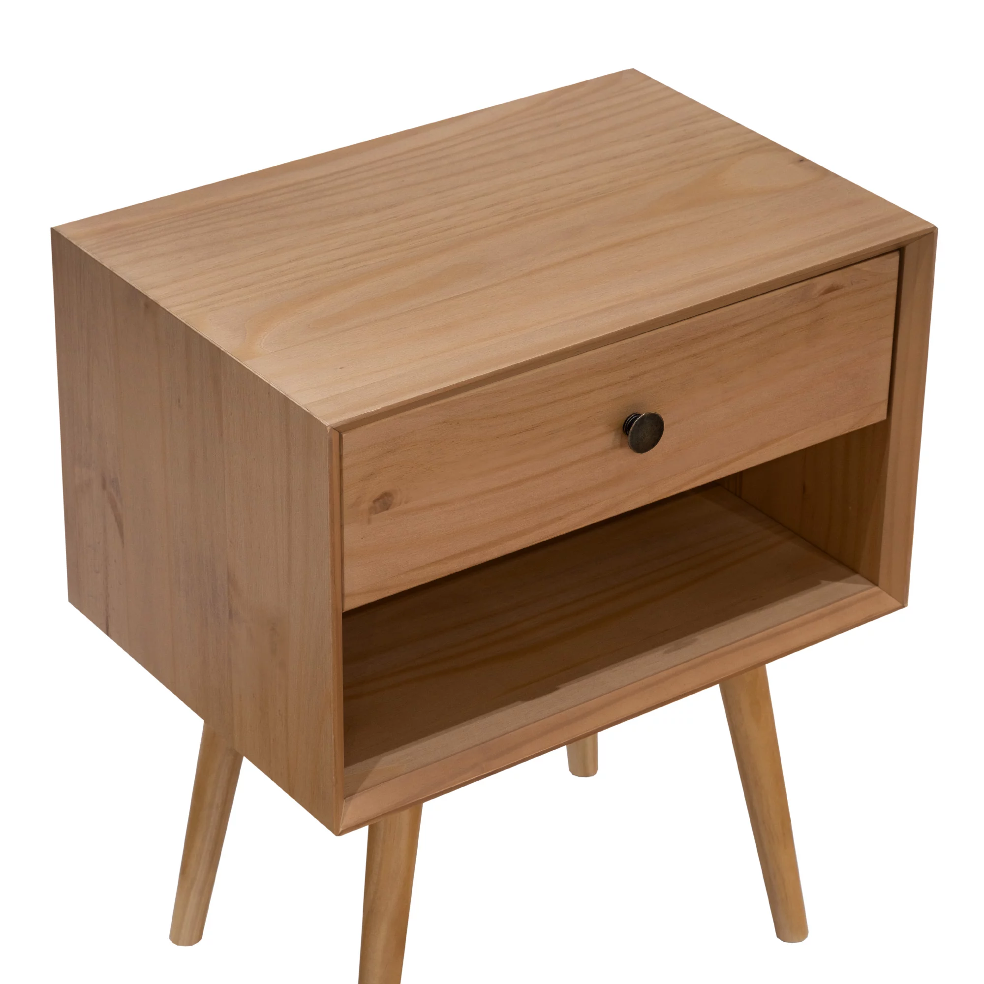 Walker Edison Mid Century Modern 1-Drawer Nightstand, Natural Pine