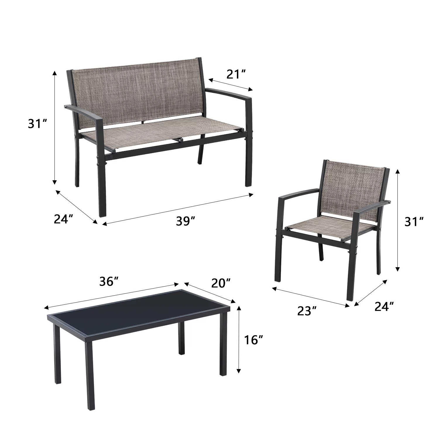 Devoko 4 Pieces Patio Furniture Outdoor furniture Outdoor Patio Furniture Set Textilene Bistro Set Modern Conversation Set Black Bistro Set with