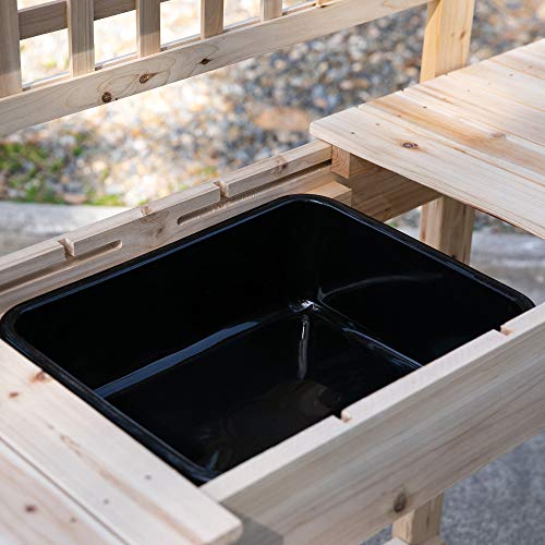 Outsunny Outdoor Potting Bench Table, Wooden Workstation with Sliding Tabletop, Storage Shelf and Dry Sink, for Greenhouse, Garden, Patio, Brown