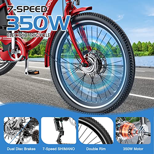MOONCOOL Electric Tricycle for Adults, 350W 36V Electric Trike Motorized Three Wheel Electric Bicycle