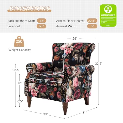 HULALA HOME Modern Wingback Accent Chair with Wood Legs & Removable Cushion, Comfy Upholstered Armchair with Nailhead Trim